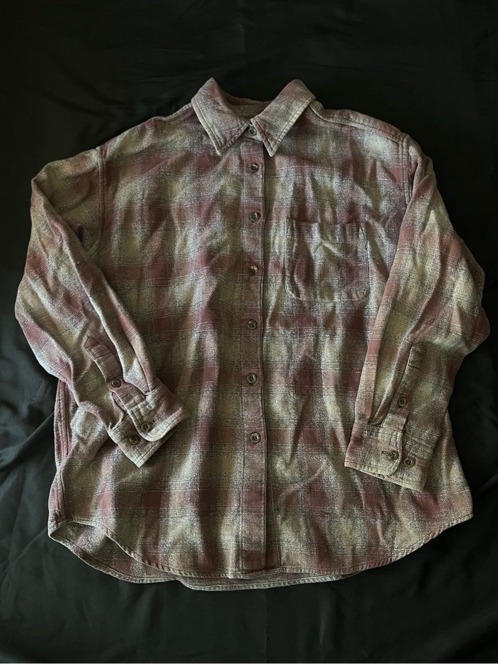 Vintage Christopher & Banks Men's Plaid Button-Down Shirt - Burgundy and Gray